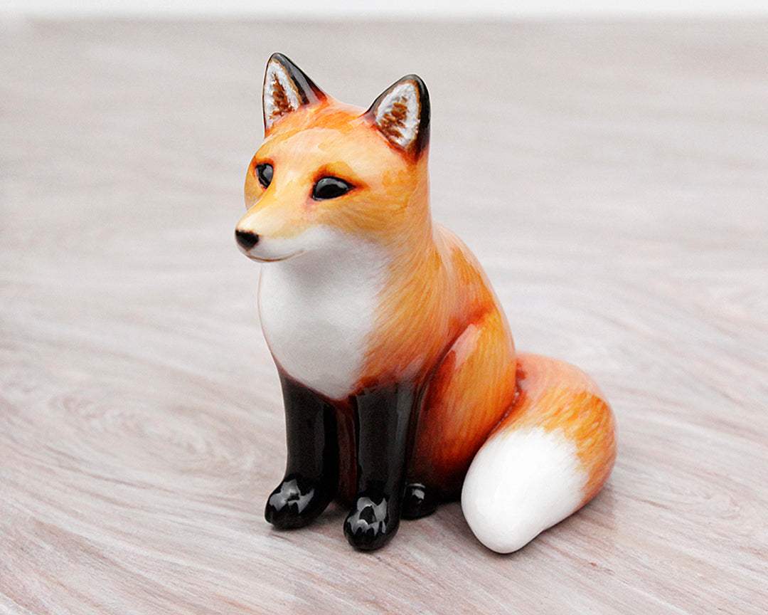 handmade sitting red fox figurine